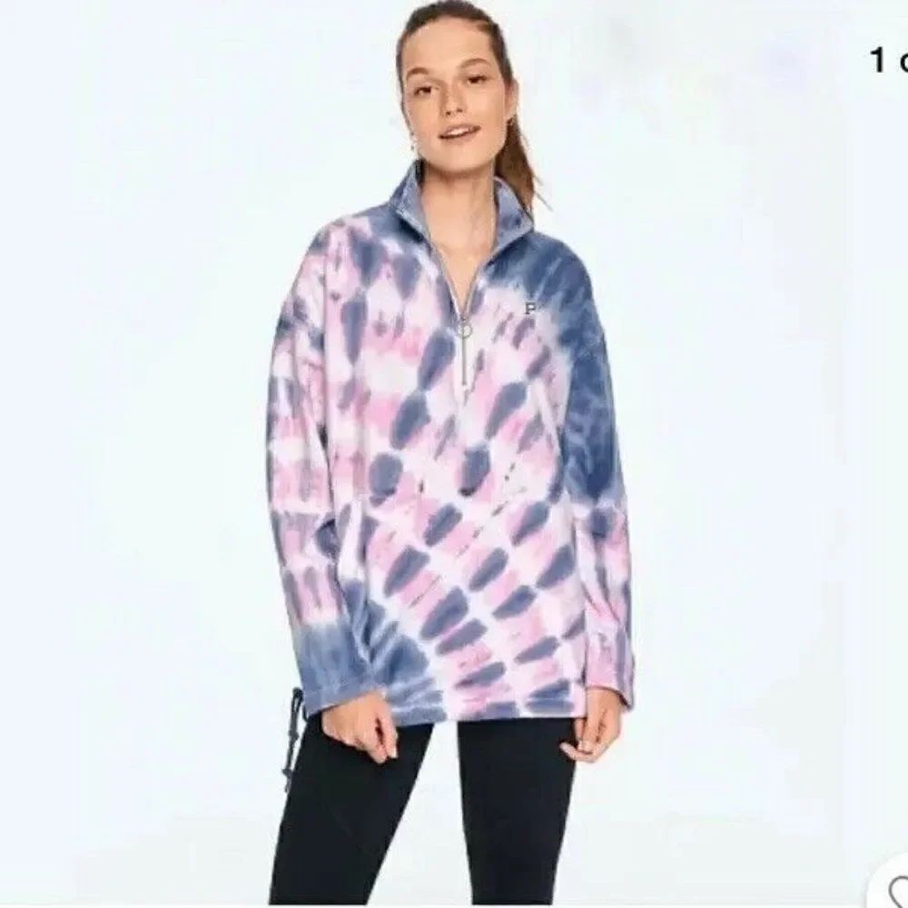 Victoria's Secret PINK 1/4 Zip Tie-Dye Pullover NEW